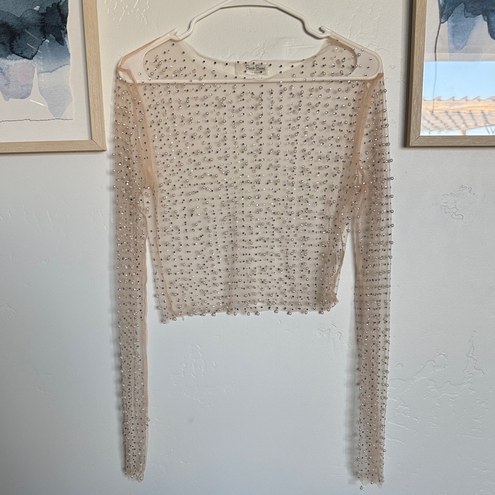 Beach Bunny Sheer Beaded Long Sleeve Top